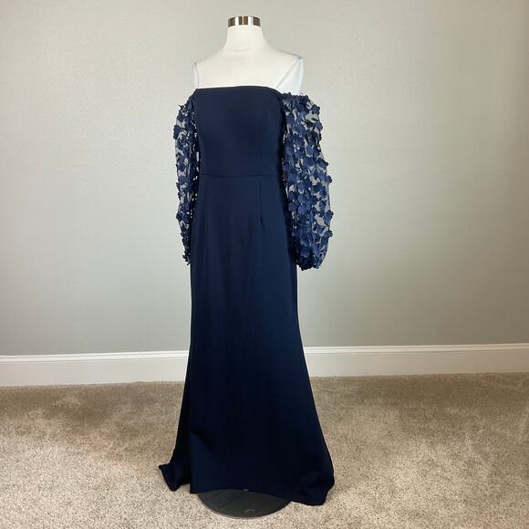 Eliza J Women's Off the Shoulder Long Sleeve Evening Gown Blue Size 6 Formal - Picture 4 of 13